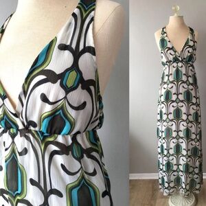 Geometric Y2K  Maxi Halter Dress Small